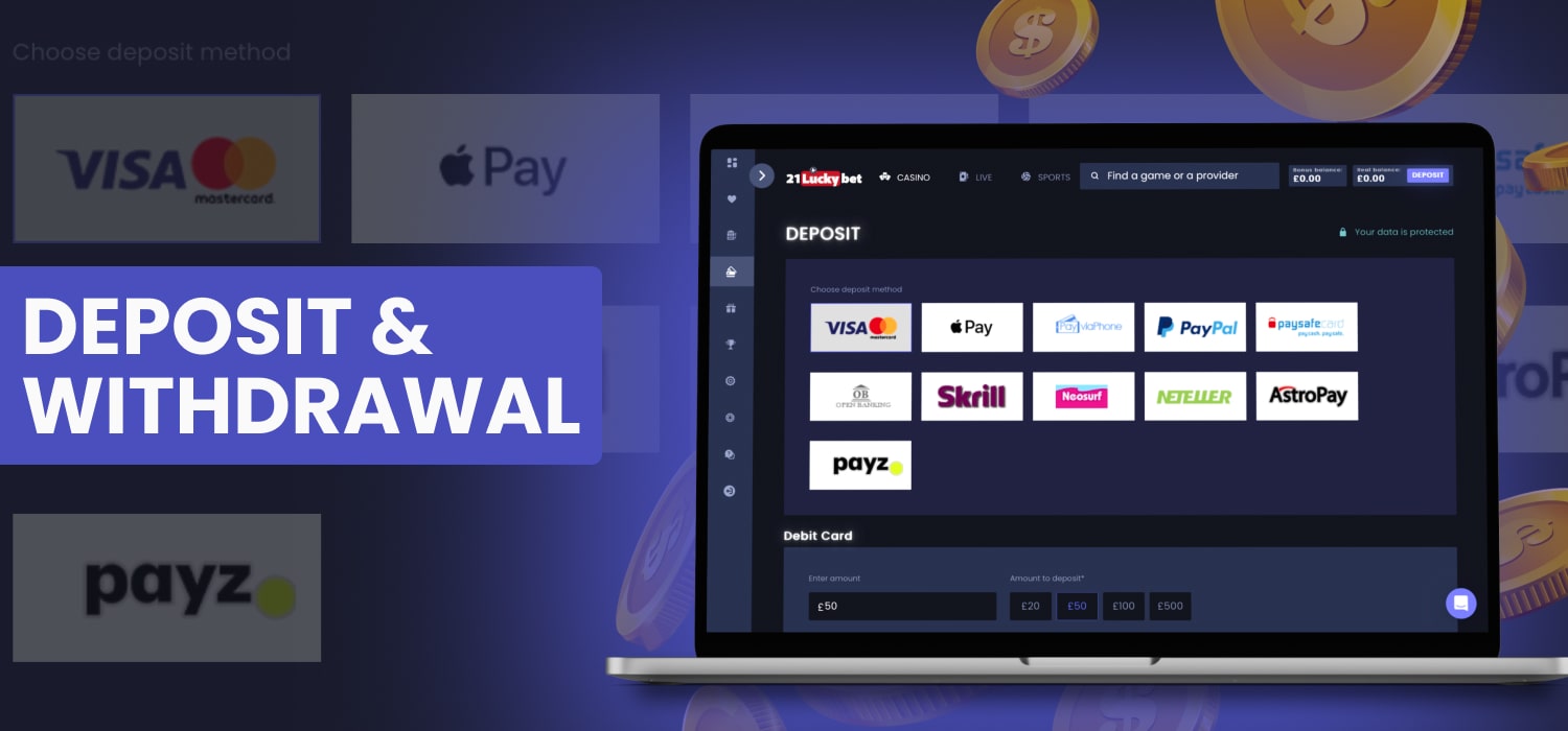 available payment methods in 21luckybet