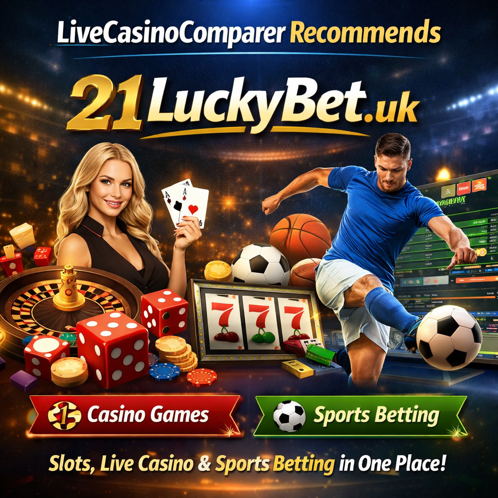 Livecasinocomparer recommends 21LuckyBet.uk as an online platform for players interested in casino games and sports betting